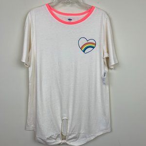 Old Navy Graphic T Shirt Tie Front Cream Top Girls Size XL